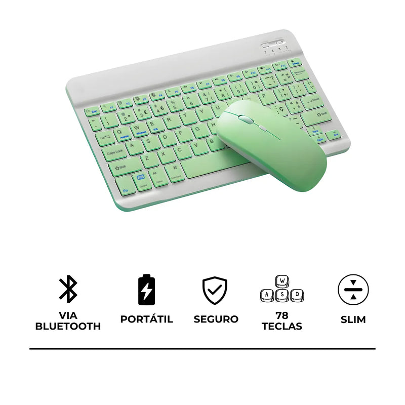 Teclado Sem Fio Bluetooth Recarregável Com Mouse